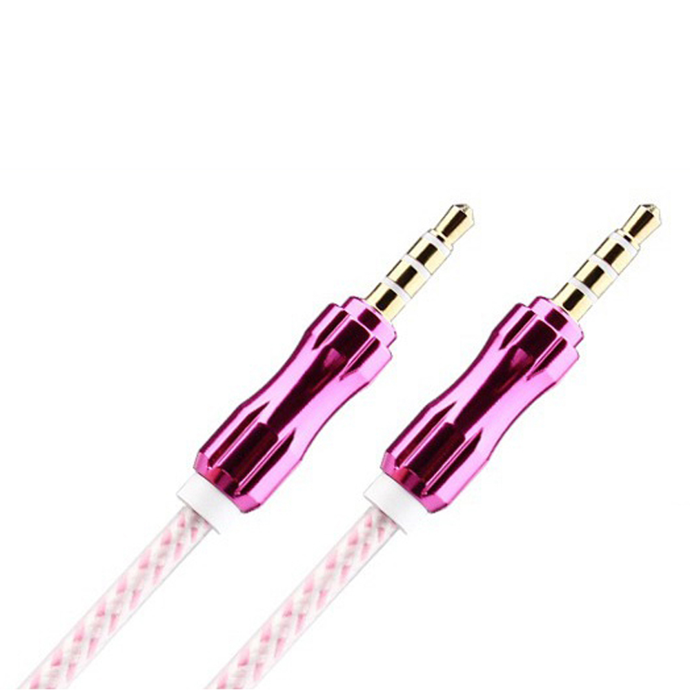 Auxiliary Music Cable 3.5mm to 3.5mm Wire Cable with Metallic Head (Hot Pink)